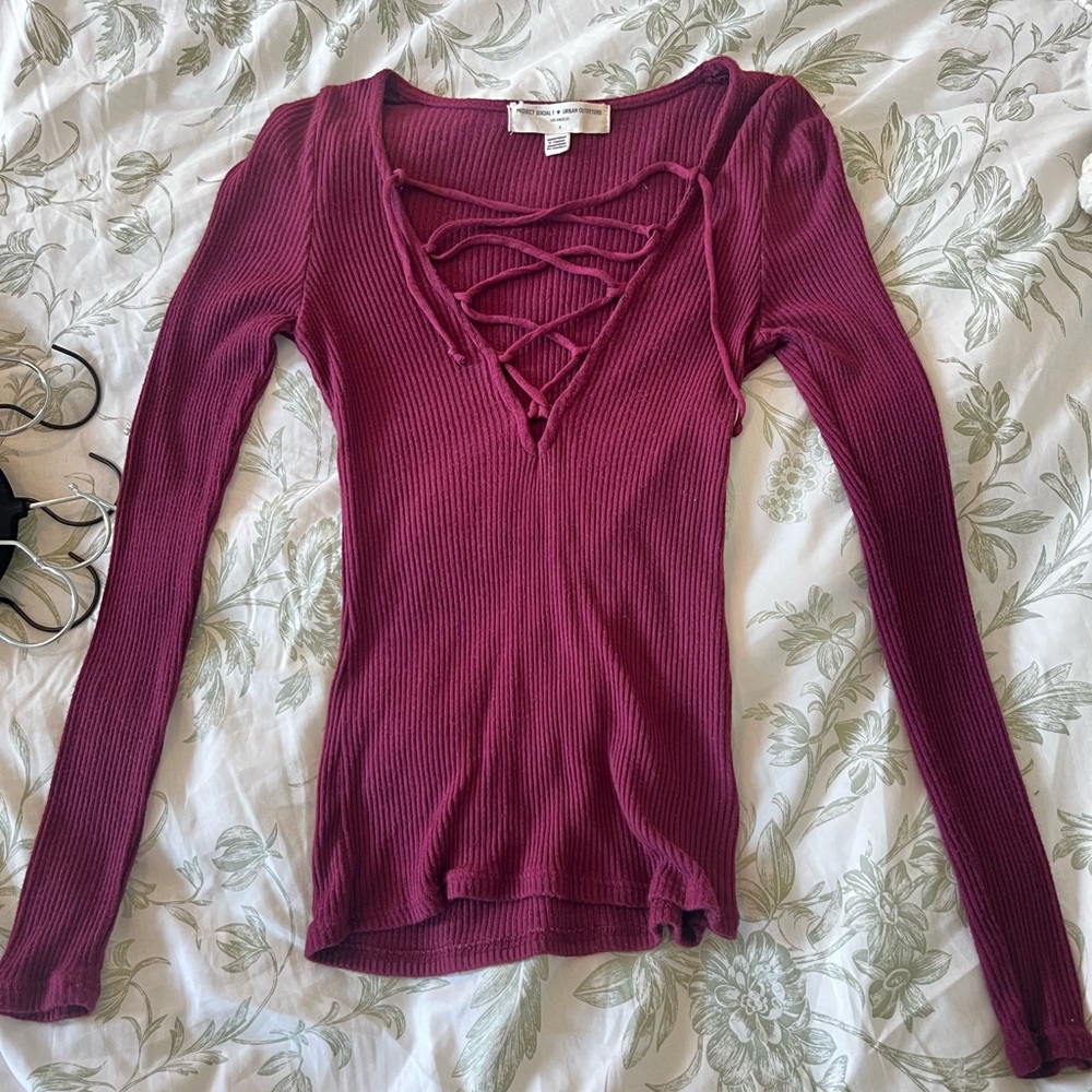 Urban Outfitters burgandy lace up long sleeve top size small